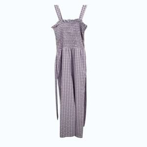 Riley & Rae NWT Small Lilac Plaid Smocked Wide Leg Jumpsuit Cottagecore
